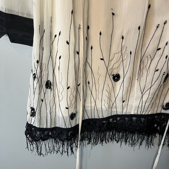 Twin-Set Simona Barbieri Ecru Black Floral Beaded Tassel Tie Back Dress - Picture 9 of 12